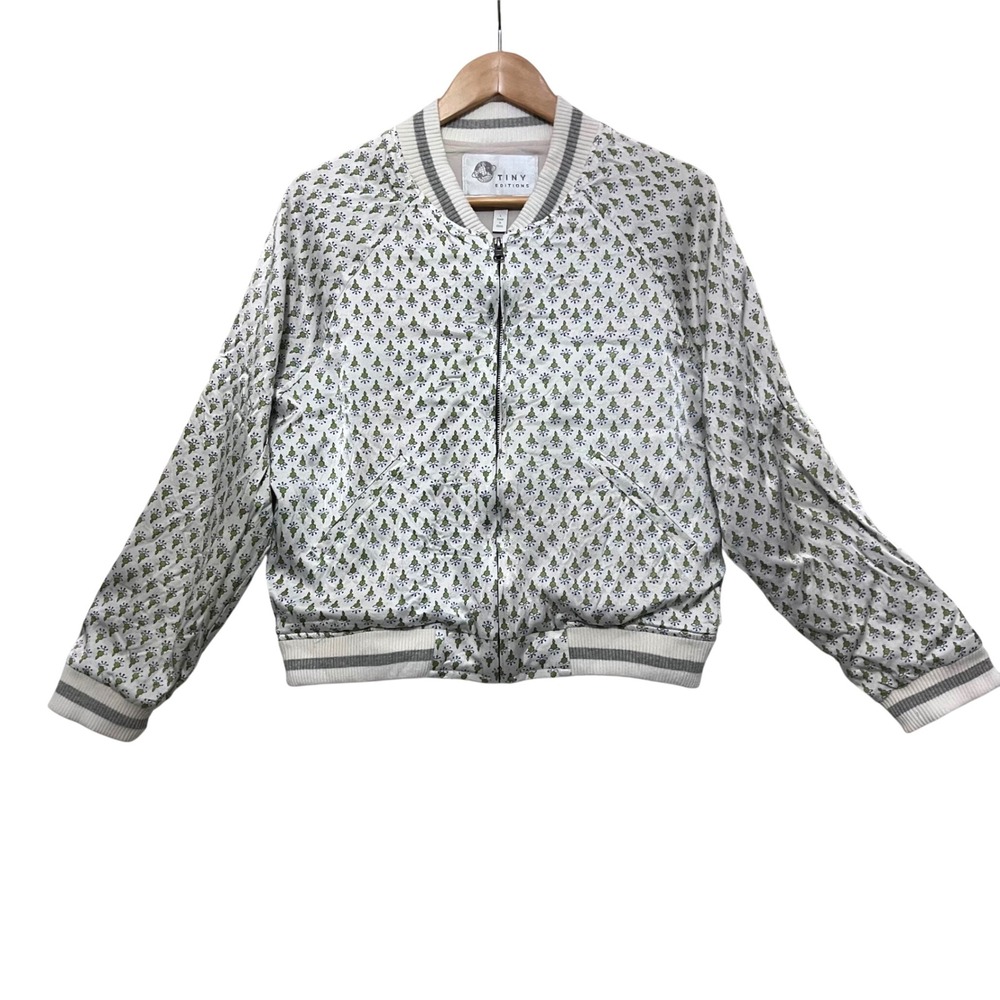 Anthropologie Tiny Editions Amber floral satin embroidered bomber jacket Sz‎ L